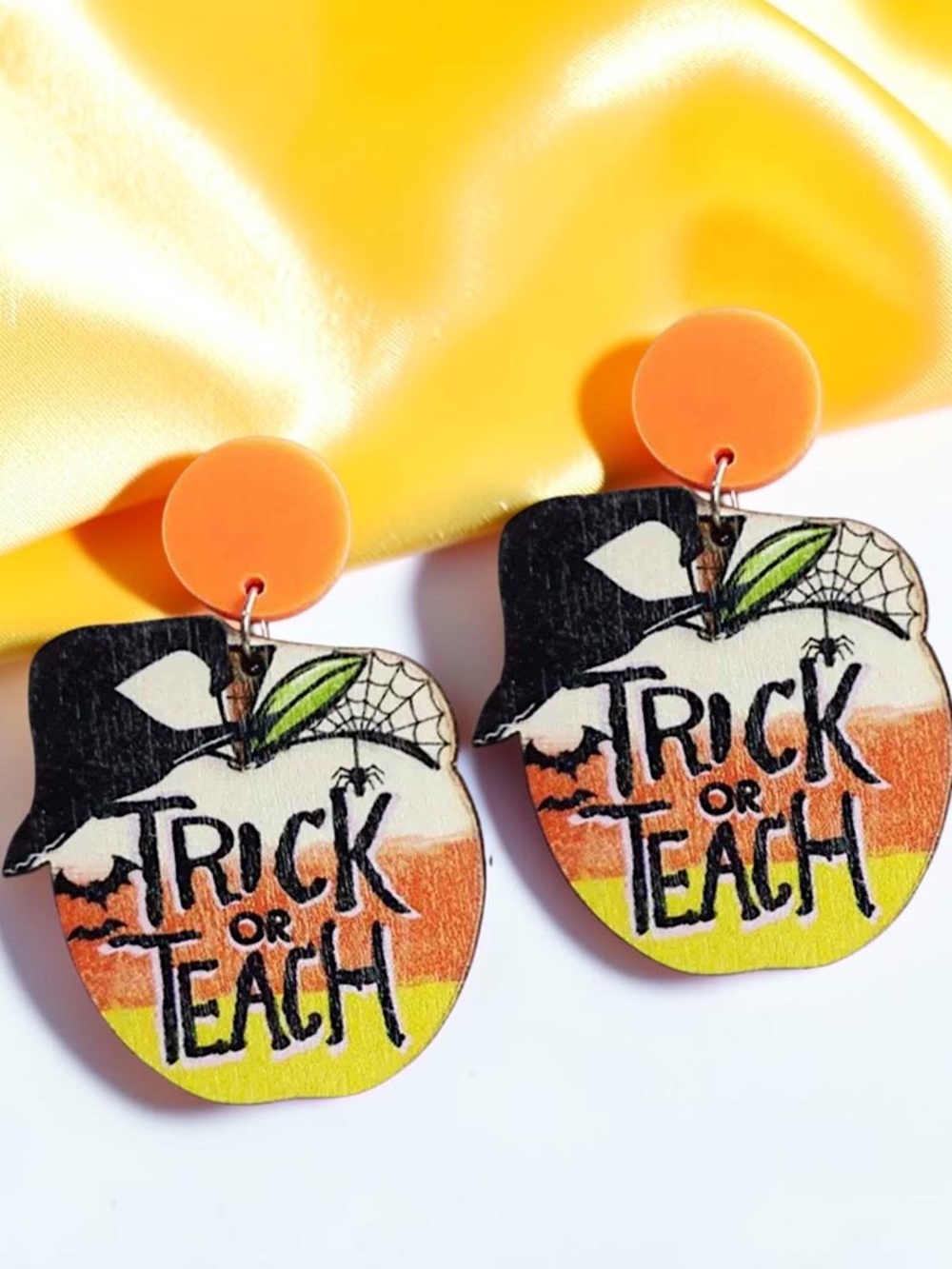 NWT Trick or Teach Halloween Teacher Earrings Wood Acrylic Fall
